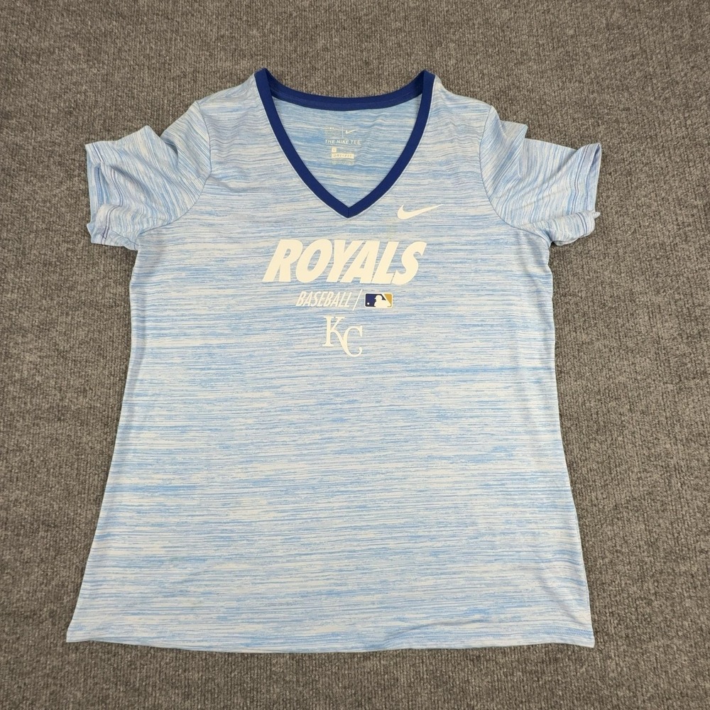 Kansas City Royals Shirt Womens Large Blue‎ MLB Baseball Nike Dri Fit V Neck